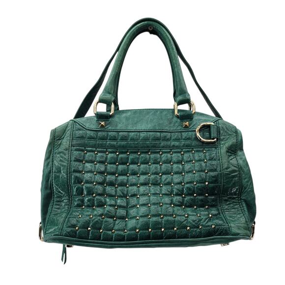Rebecca Minkoff Crossbody Satchel Jade Green Leather Gold Tone Studs Hardware - Picture 2 of 12